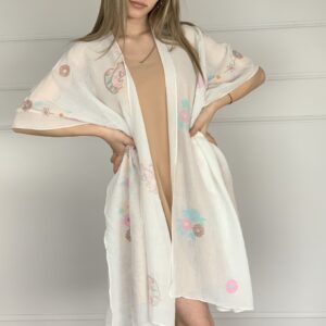 Kimono flores blanco