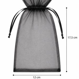 Bolsa organza negra x12. 12x17.5cm